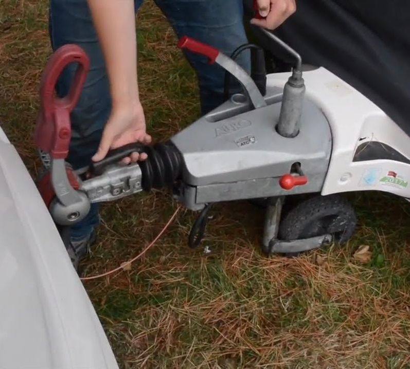 Caravan hitch being undone